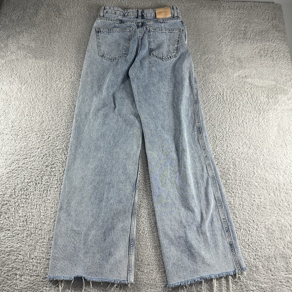 MNG Mango Jeans Womens 2 Wide Leg High Waisted Relaxed Raw Hem 26x31 - Picture 2 of 10